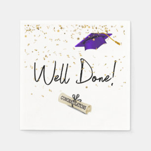 Well Done Graduation Gold Confetti With Purple Cap Napkin
