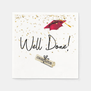 Well Done Graduation Gold Confetti With Red Cap Napkin