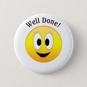 Well Done!, Happy Yellow Face 6 Cm Round Badge