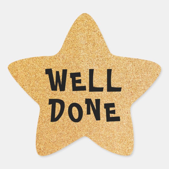 Well Done Personalized Teacher Gold Glitter Star Sticker (Front)
