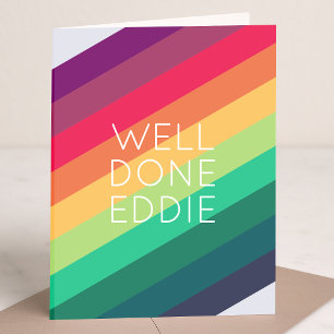Well Done Rainbow   Name Modern Stripe Happy Fun Card