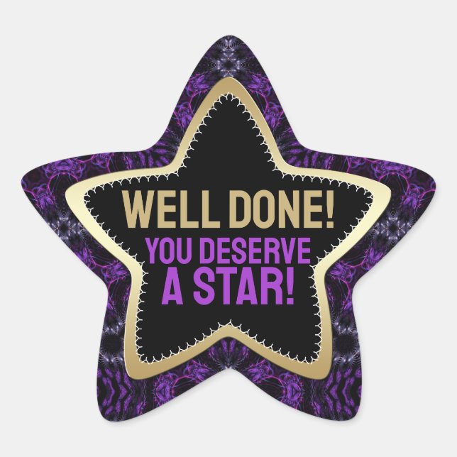 Well Done! You Deserve a Star Purple Gold Sticker (Front)