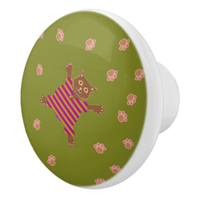 Well Dressed Cats Making Paw Prints in the Grass Ceramic Knob (Right)
