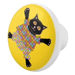 Well Dressed Cats Making Paw Prints in the Sunshin Ceramic Knob