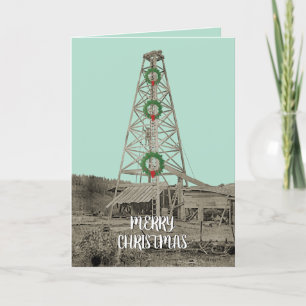 WELL DRILLERS OIL WELL 1890'S VINTAGE PHOTOGRAPH HOLIDAY CARD