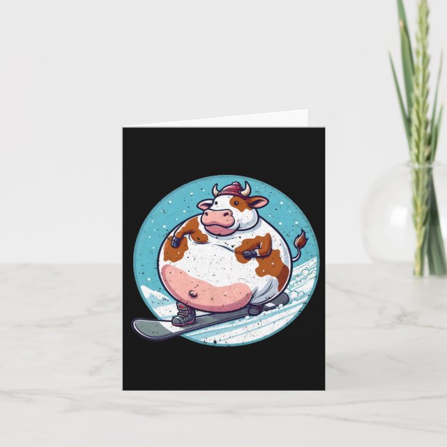 Well-fed Cow Snowboarding 1  Card (Front)