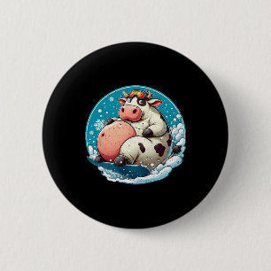 Well-fed Cow Snowboarding 6 Cm Round Badge
