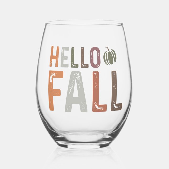 Well Hello Fall Stemless Wine Glass (Front)
