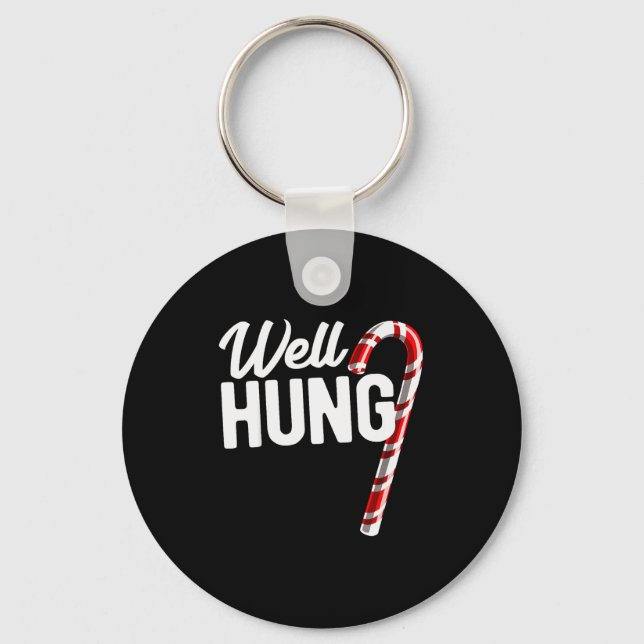 Well Hung Funny Christmas Candy Cane Well Hung  Key Ring (Front)