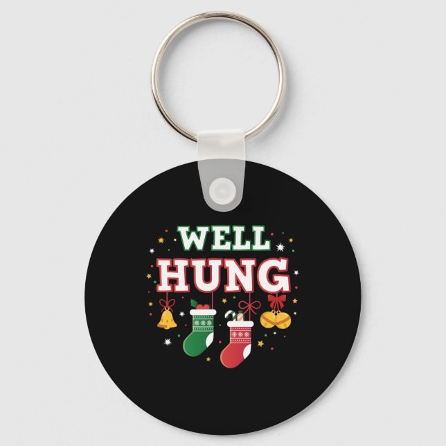 Well Hung Funny Christmas Tree Balls X-mas Stockin Key Ring (Front)