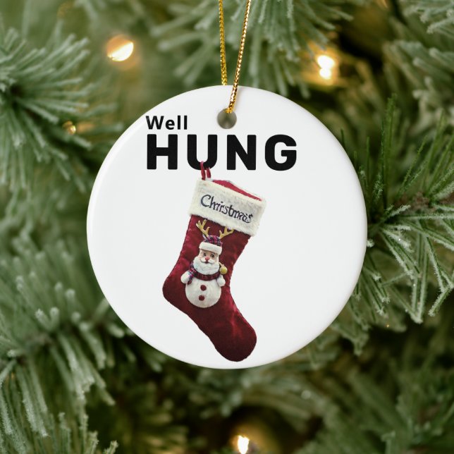 Well Hung Funny Ornament, Naughty Humour Christmas Ceramic Tree Decoration (Tree)