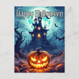 Well-lit Nefarious Happy Halloween Pumpkin Postcard