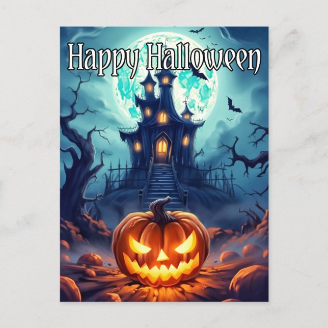 Well-lit Nefarious Happy Halloween Pumpkin Postcard (Front)