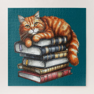 Well read tabby cat; book worm gifts jigsaw puzzle