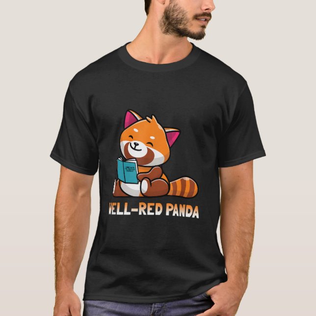 Well Red Panda Bookworm Reading Books Panda T-Shirt (Front)