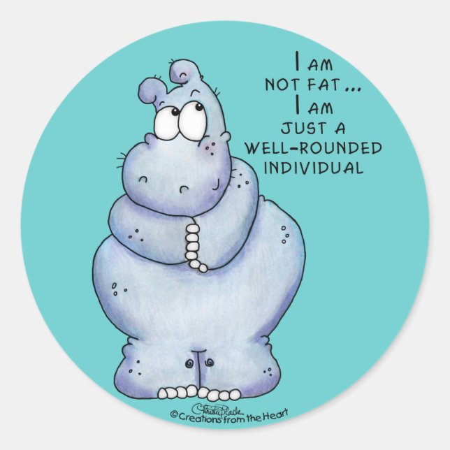 Well-Rounded Hippo-Blue Hippopotamus Classic Round Sticker (Front)