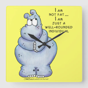 Well-Rounded Hippo-Blue Hippopotamus Square Wall Clock