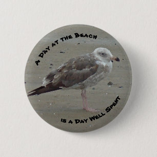 Well Spent Day at Beach Seagull Photo Shore Bird 6 Cm Round Badge
