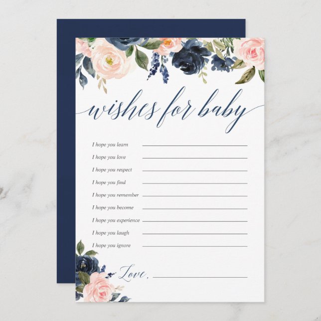 Well wishes for baby Blush pink navy blue floral Invitation (Front/Back)