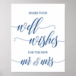 Well Wishes Wedding Sign in Navy Blue Calligraphy