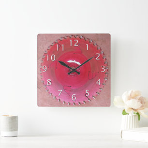 Well Worn Red Circular Saw Blade Photograph Square Wall Clock