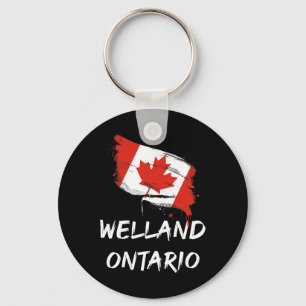 Welland Ontario Canada Splatter Flag Trip Vacation Key Ring
