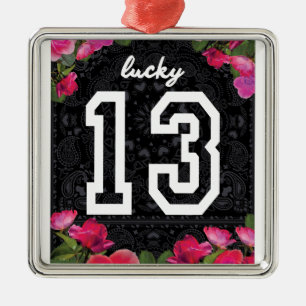 Wellcoda Unlucky Number 13 USA Rose Petal Metal Tree Decoration