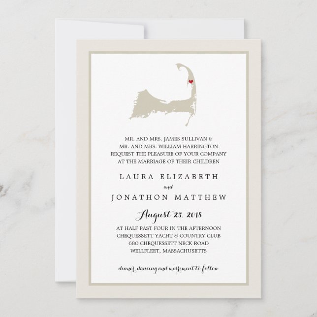 Wellfleet Cape Cod Map | Wedding Invitation (Front)