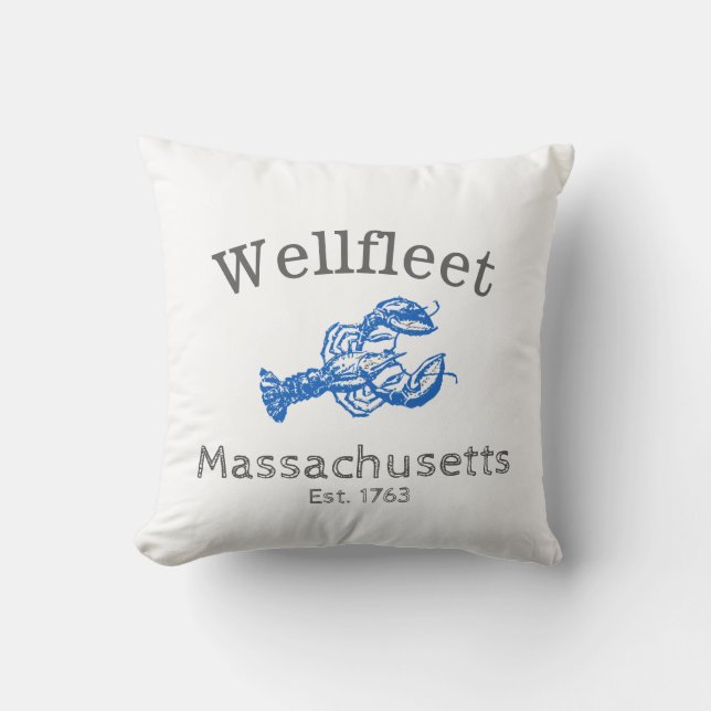 Wellfleet Massachusetts Blue Lobster Cushion (Front)