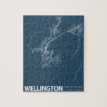 Wellington Minimalist City Map Line Art in Blue Jigsaw Puzzle<br><div class="desc">Wellington,  New Zealand Minimalist City Map Line Art in Blue Puzzle</div>