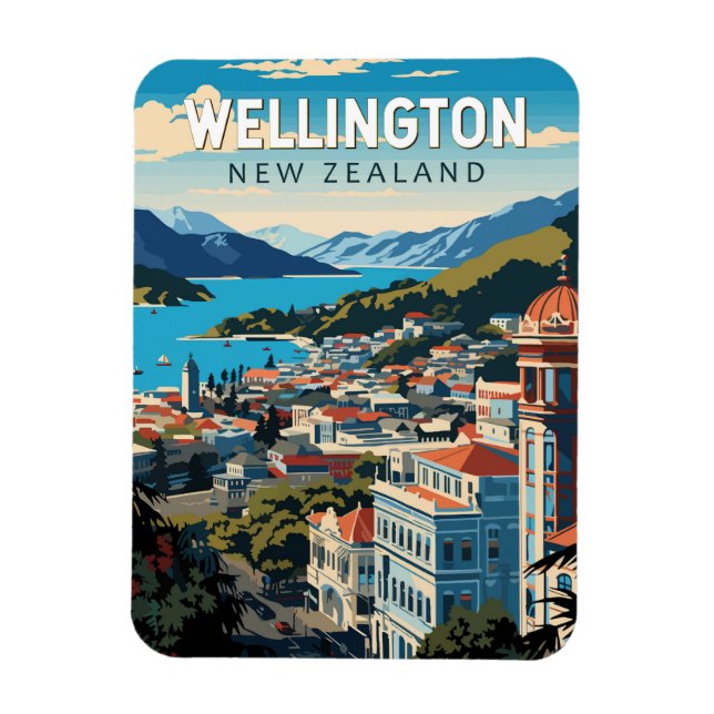 Wellington New Zealand Travel Art Vintage Magnet (Vertical)