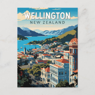 Wellington New Zealand Travel Art Vintage Postcard