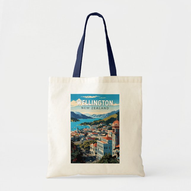 Wellington New Zealand Travel Art Vintage Tote Bag (Front)