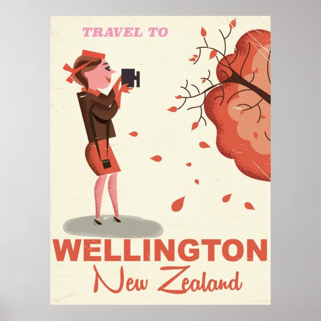 Wellington New Zealand vintage style travel poster (Front)