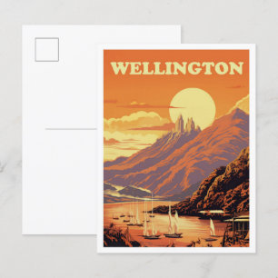 Wellington New Zealand Vintage Travel Illustration Postcard
