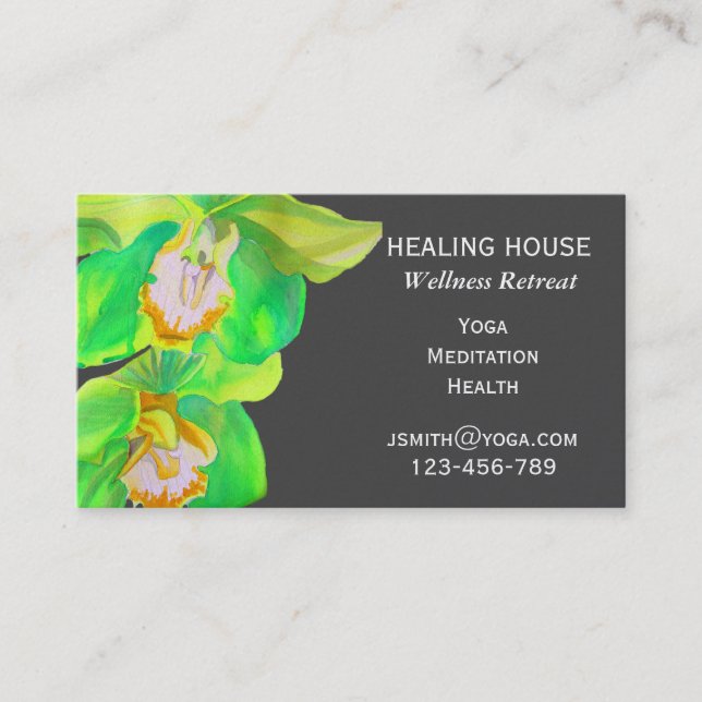 Wellness health retreat modern orchid flower business card (Front)