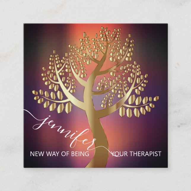 Wellness SPA QR Gold Tree Of Live Couch Therapist Square Business Card (Front)