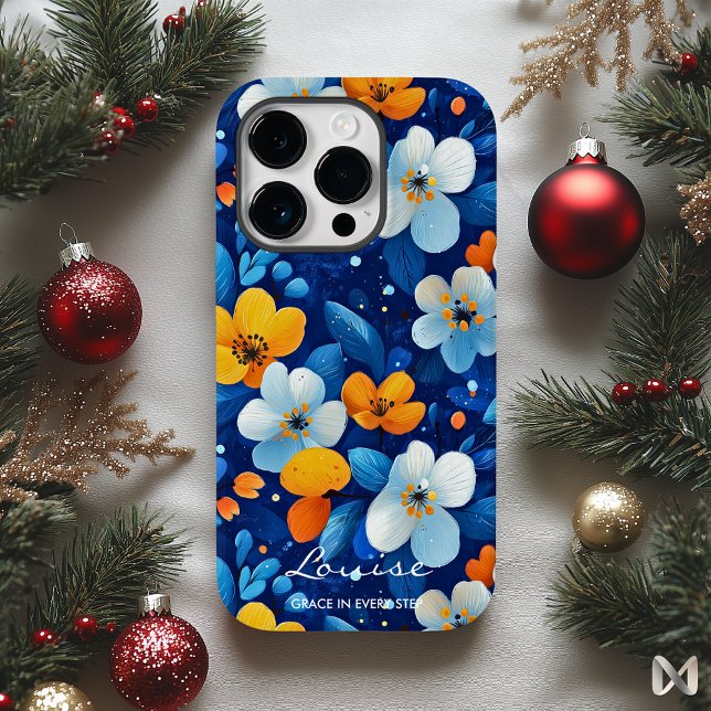 Wellness Vibrant Floral Elegance Blue & Orange Case-Mate iPhone Case (Creator Uploaded)