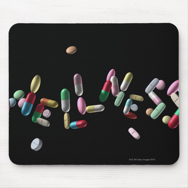 'WELLNESS' written with pills Mouse Pad (Front)