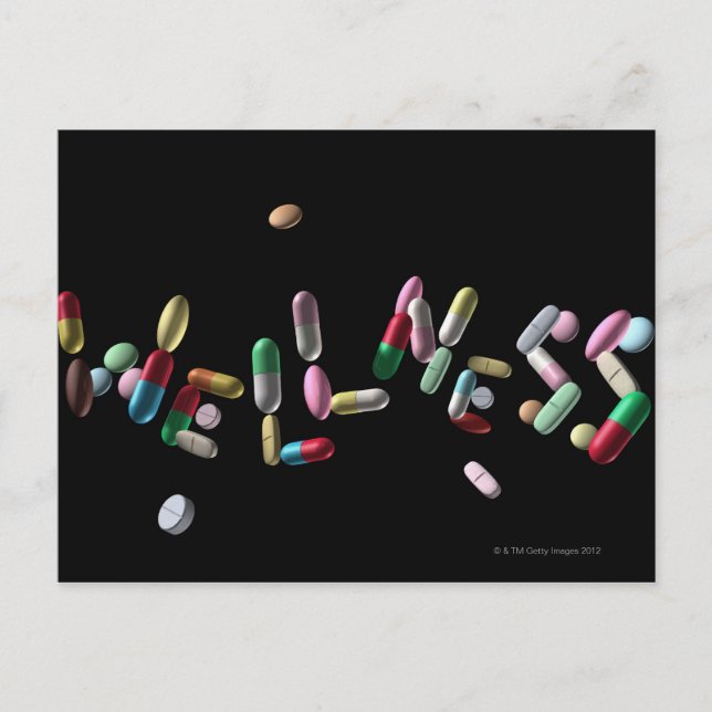 'WELLNESS' written with pills Postcard (Front)