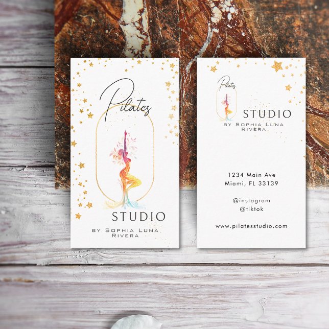 Wellness Yoga Beauty Studio Golden Celestial  Business Card (Wellness Yoga Beauty Studio Golden Celestial Business Card)