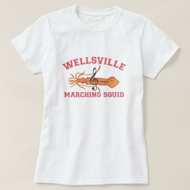 Wellsville Marching Squid Funny Retro Pop Culture T-Shirt (Design Front)