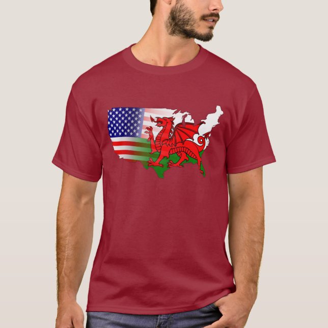 Welsh American Flags & Map T-Shirt (Front)