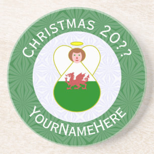 Welsh Angel Christmas Flag Personalised Coaster