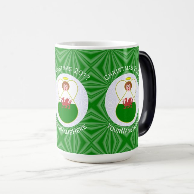 Welsh Angel Christmas Flag Personalised  Magic Mug (Front Right)
