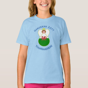 Welsh Angel Hanukkah Flag Personalised Girl's T-Shirt
