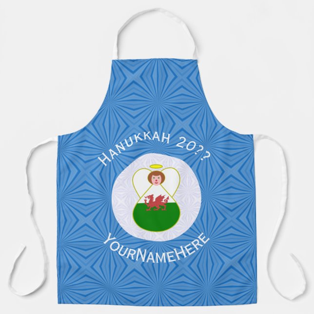 Welsh Angel Hanukkah Flag Personalised Large Apron (Front)