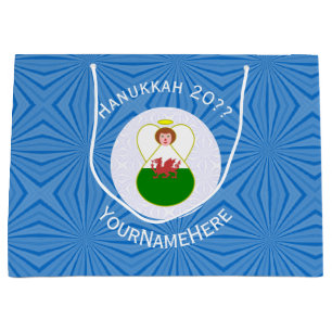 Welsh Angel Hanukkah Flag Personalised Large Gift Bag