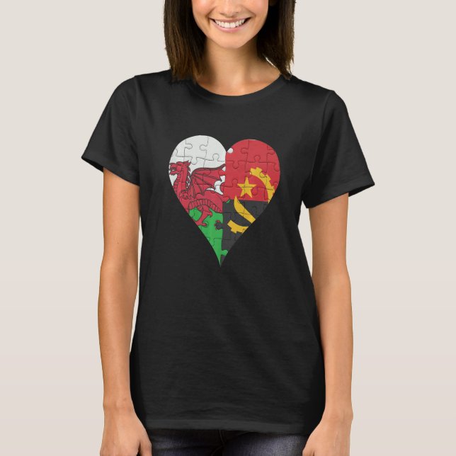 Welsh Angolan Flag Heart T-Shirt (Front)