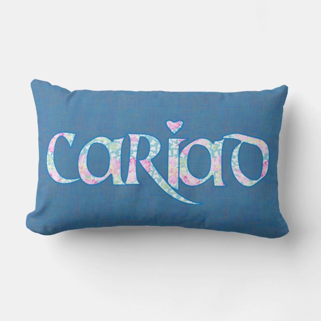 Welsh Cariad Floral Text Design on Navy Blue Lumbar Cushion (Front)